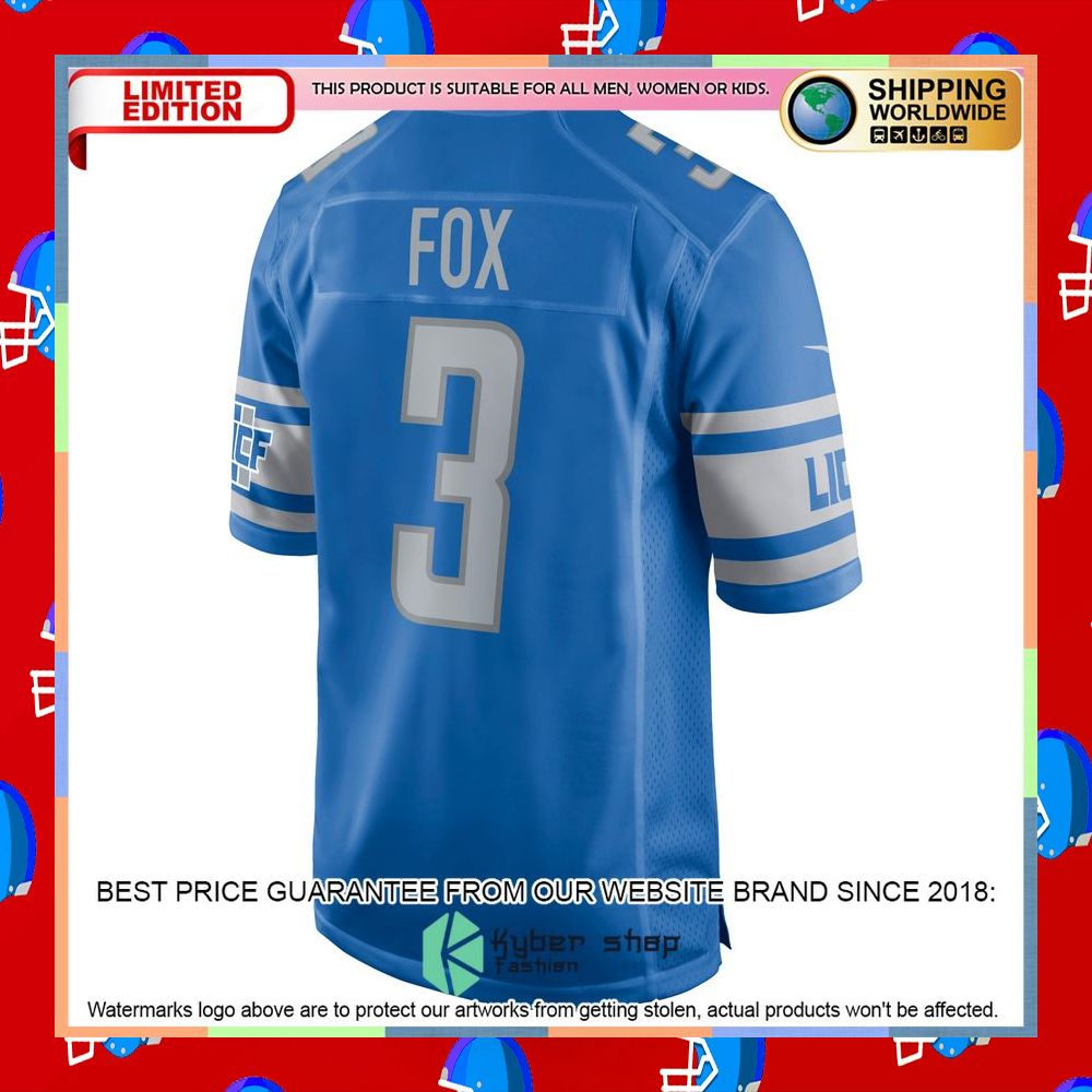 Jack Fox Detroit Lions Blue Football Jersey 7 Jack Fox Detroit Lions Blue Football Jersey word3