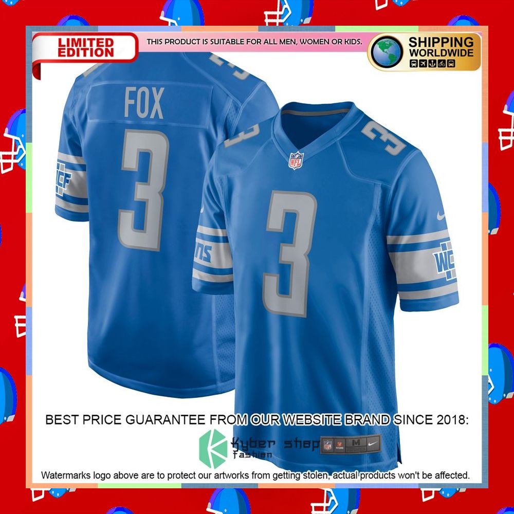 Jack Fox Detroit Lions Blue Football Jersey 8 Jack Fox Detroit Lions Blue Football Jersey word3