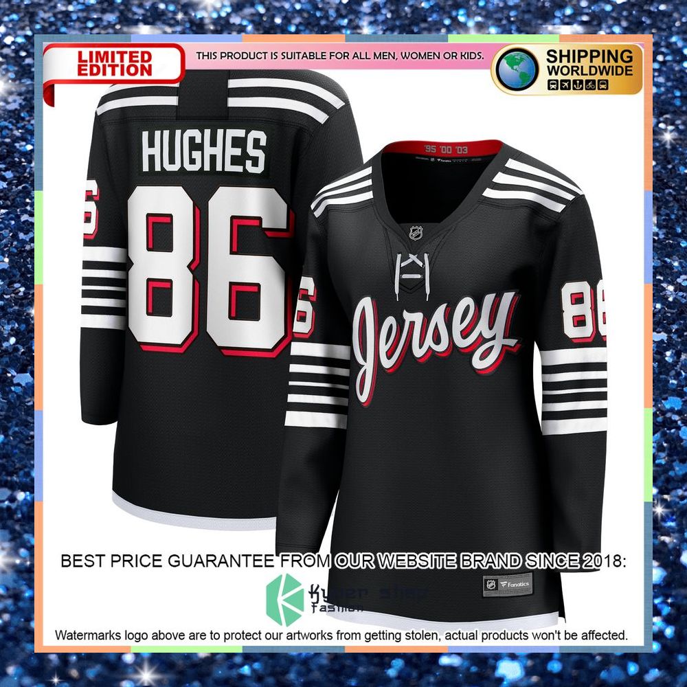 Jack Hughes New Jersey Devils Women's Alternate Premier Black Hockey Jersey 9 Jack Hughes New Jersey Devils Women's Alternate Premier Black Hockey Jersey word1