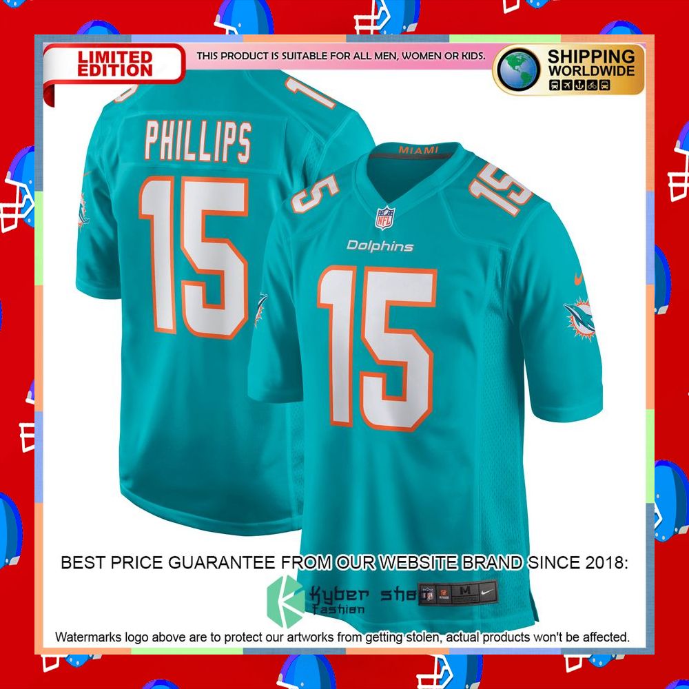 Jaelan Phillips Miami Dolphins Aqua Football Jersey 5 Jaelan Phillips Miami Dolphins Aqua Football Jersey word3