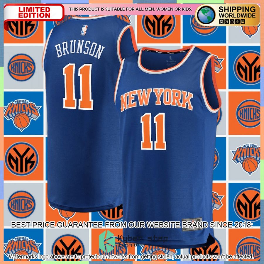 Jalen Brunson New York Knicks Blue Basketball Jersey 4 Jalen Brunson New York Knicks Blue Basketball Jersey word1