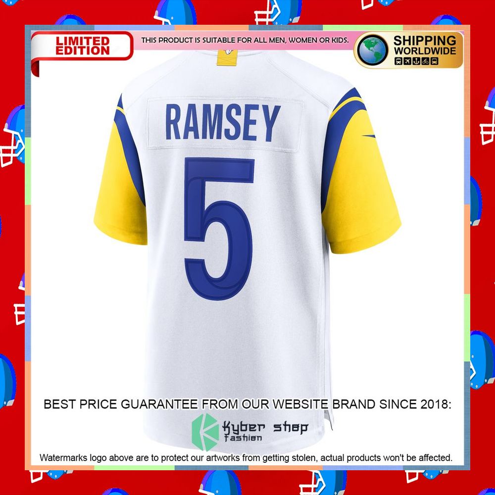 Jalen Ramsey Los Angeles Rams Alternate White Football Jersey 32 Jalen Ramsey Los Angeles Rams Alternate White Football Jersey word1
