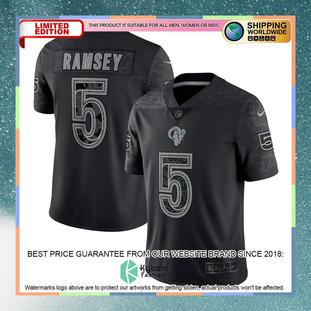 Jalen Ramsey Los Angeles Rams RFLCTV Black Football Jersey 5 Jalen Ramsey Los Angeles Rams RFLCTV Black Football Jersey word3