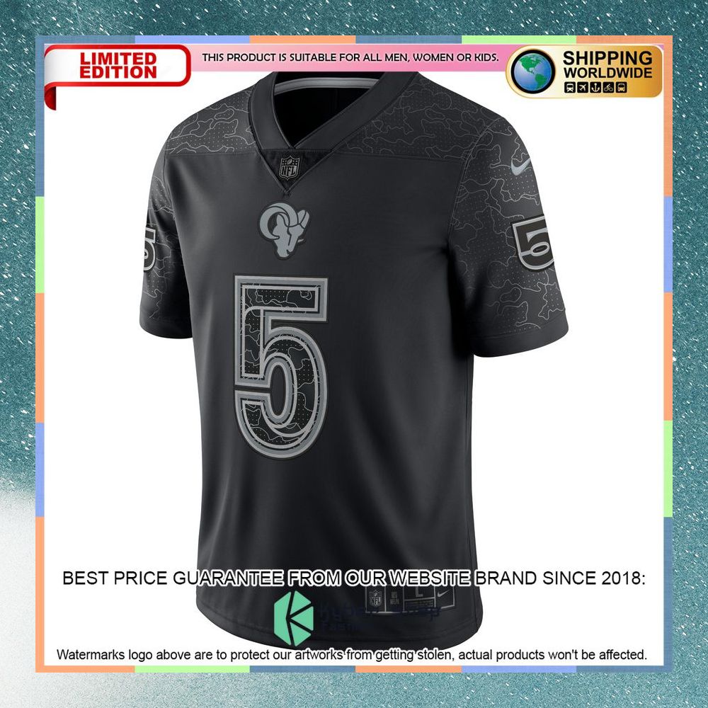 Jalen Ramsey Los Angeles Rams RFLCTV Black Football Jersey 7 Jalen Ramsey Los Angeles Rams RFLCTV Black Football Jersey word3
