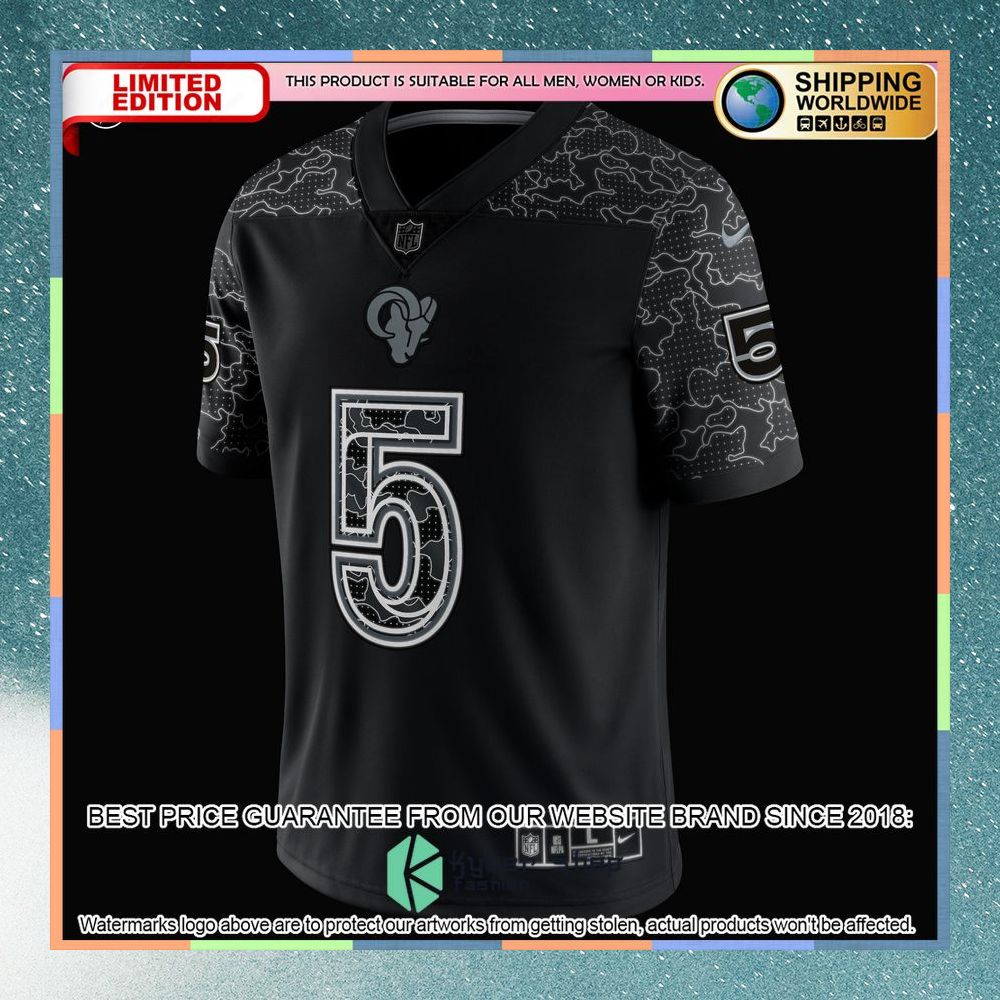 Jalen Ramsey Los Angeles Rams RFLCTV Black Football Jersey 8 Jalen Ramsey Los Angeles Rams RFLCTV Black Football Jersey word3