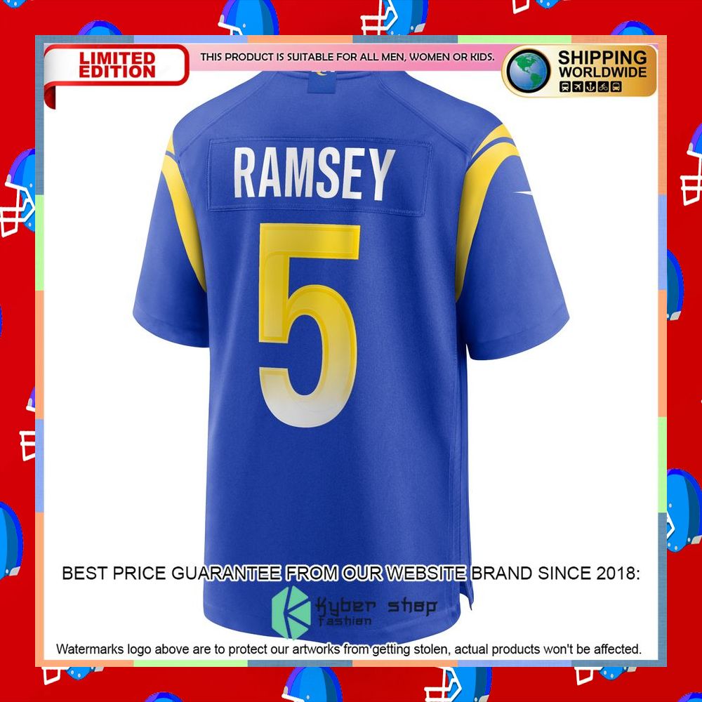 Jalen Ramsey Los Angeles Rams Super Bowl LVI Football Patch Royal Football Jersey 7 Jalen Ramsey Los Angeles Rams Super Bowl LVI Football Patch Royal Football Jersey word1