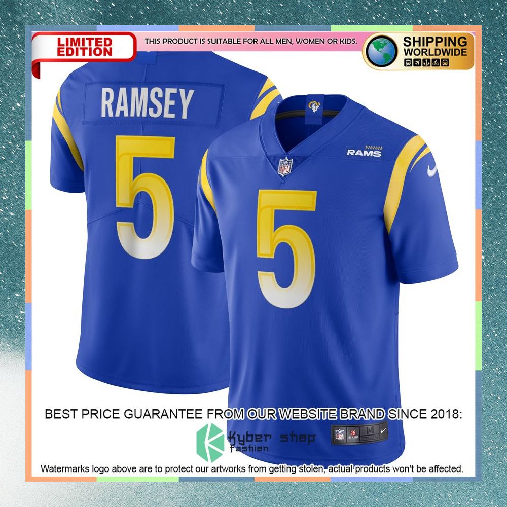 Jalen Ramsey Los Angeles Rams Team Vapor Royal Football Jersey 5 Jalen Ramsey Los Angeles Rams Team Vapor Royal Football Jersey word3