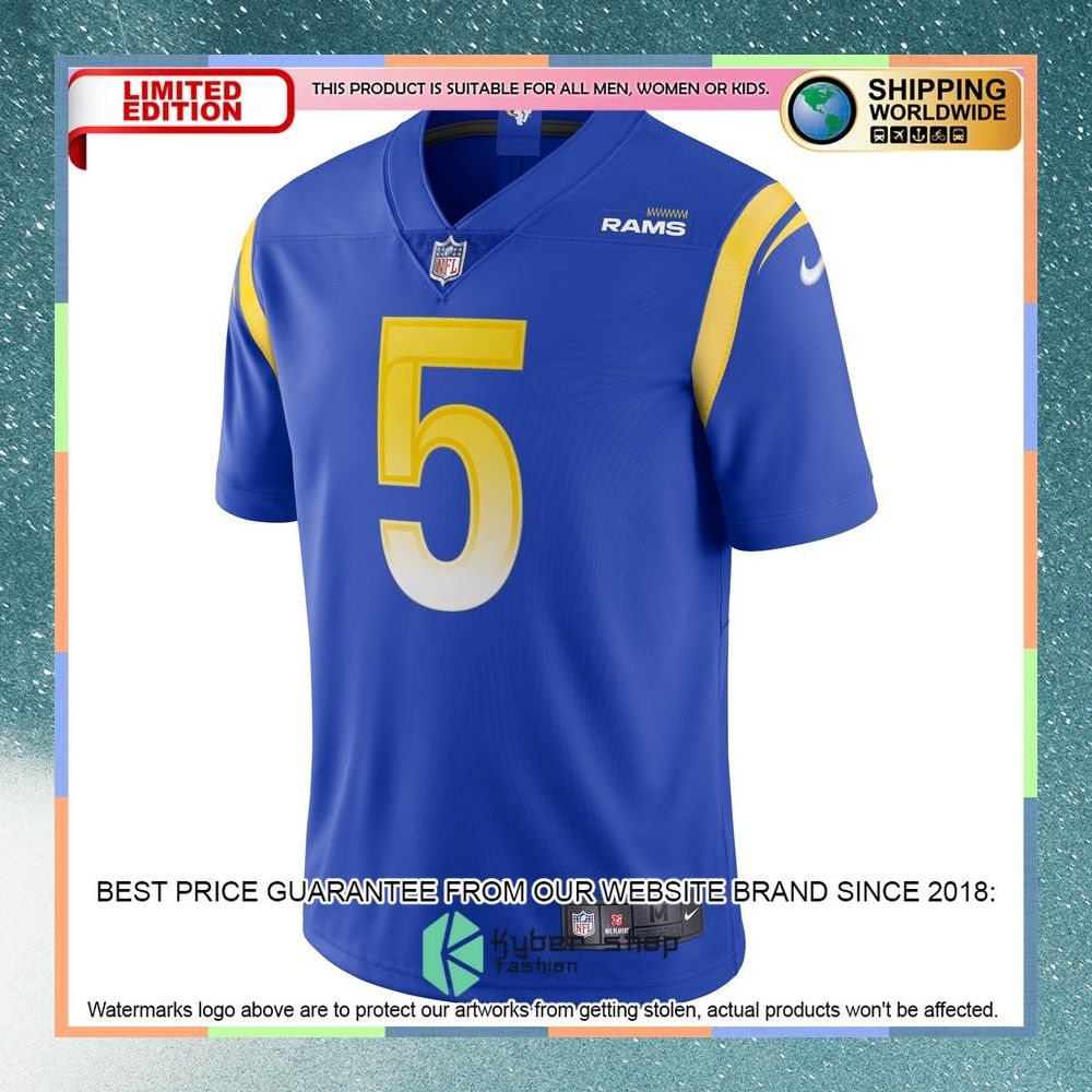 Jalen Ramsey Los Angeles Rams Team Vapor Royal Football Jersey 6 Jalen Ramsey Los Angeles Rams Team Vapor Royal Football Jersey word3