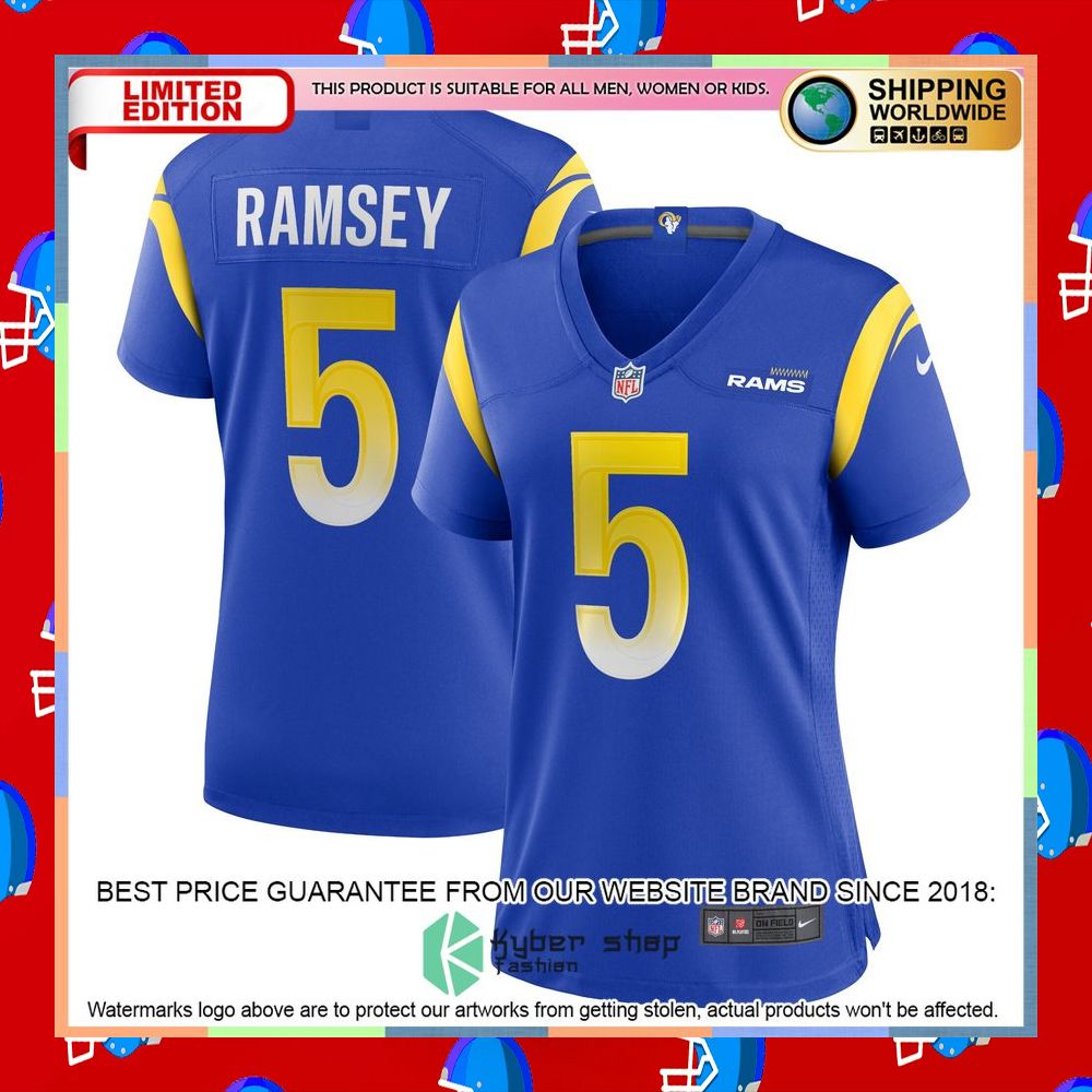 Jalen Ramsey Los Angeles Rams Women's Team Royal Football Jersey 5 Jalen Ramsey Los Angeles Rams Women's Team Royal Football Jersey word3