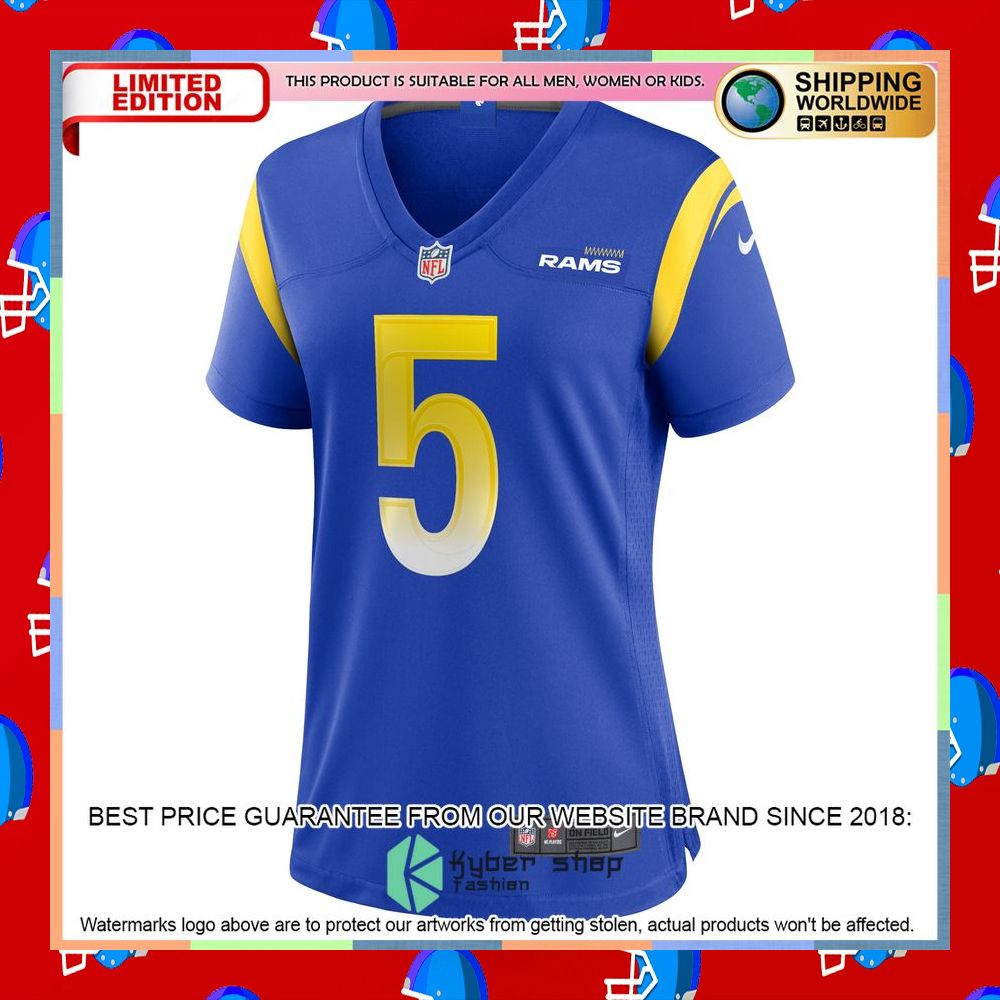 Jalen Ramsey Los Angeles Rams Women's Team Royal Football Jersey 6 Jalen Ramsey Los Angeles Rams Women's Team Royal Football Jersey word3