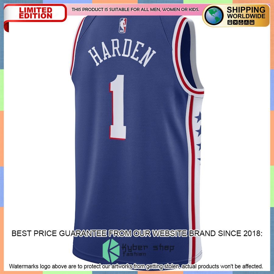 James Harden Philadelphia 76ers Nike 2021-22 Royal Basketball Jersey 3 James Harden Philadelphia 76ers Nike 2021-22 Royal Basketball Jersey word1