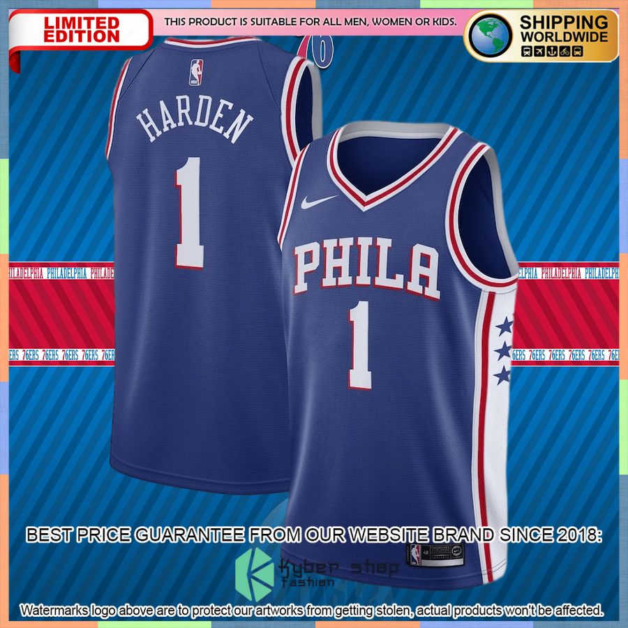James Harden Philadelphia 76ers Nike 2021-22 Royal Basketball Jersey 4 James Harden Philadelphia 76ers Nike 2021-22 Royal Basketball Jersey word1