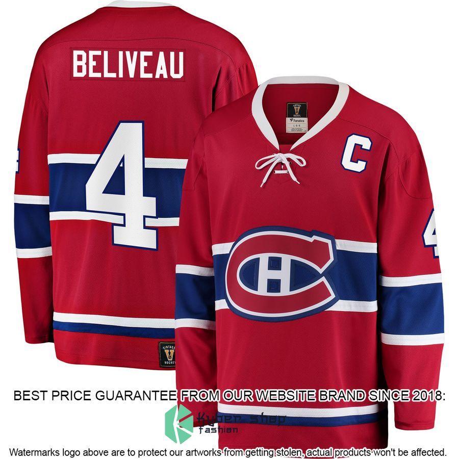 Jean Beliveau Montreal Canadiens Premier Retired Red Hockey Jersey