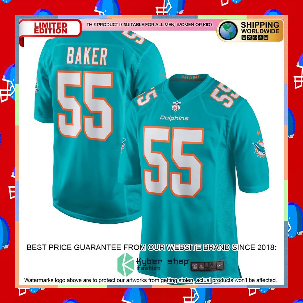 Jerome Baker Miami Dolphins Aqua Football Jersey 5 Jerome Baker Miami Dolphins Aqua Football Jersey word2