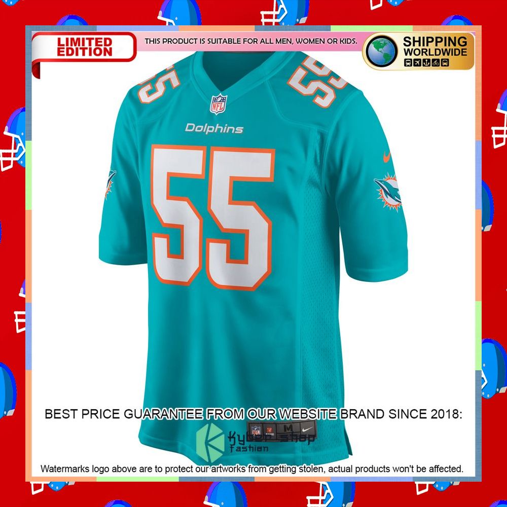 Jerome Baker Miami Dolphins Aqua Football Jersey 6 Jerome Baker Miami Dolphins Aqua Football Jersey word2