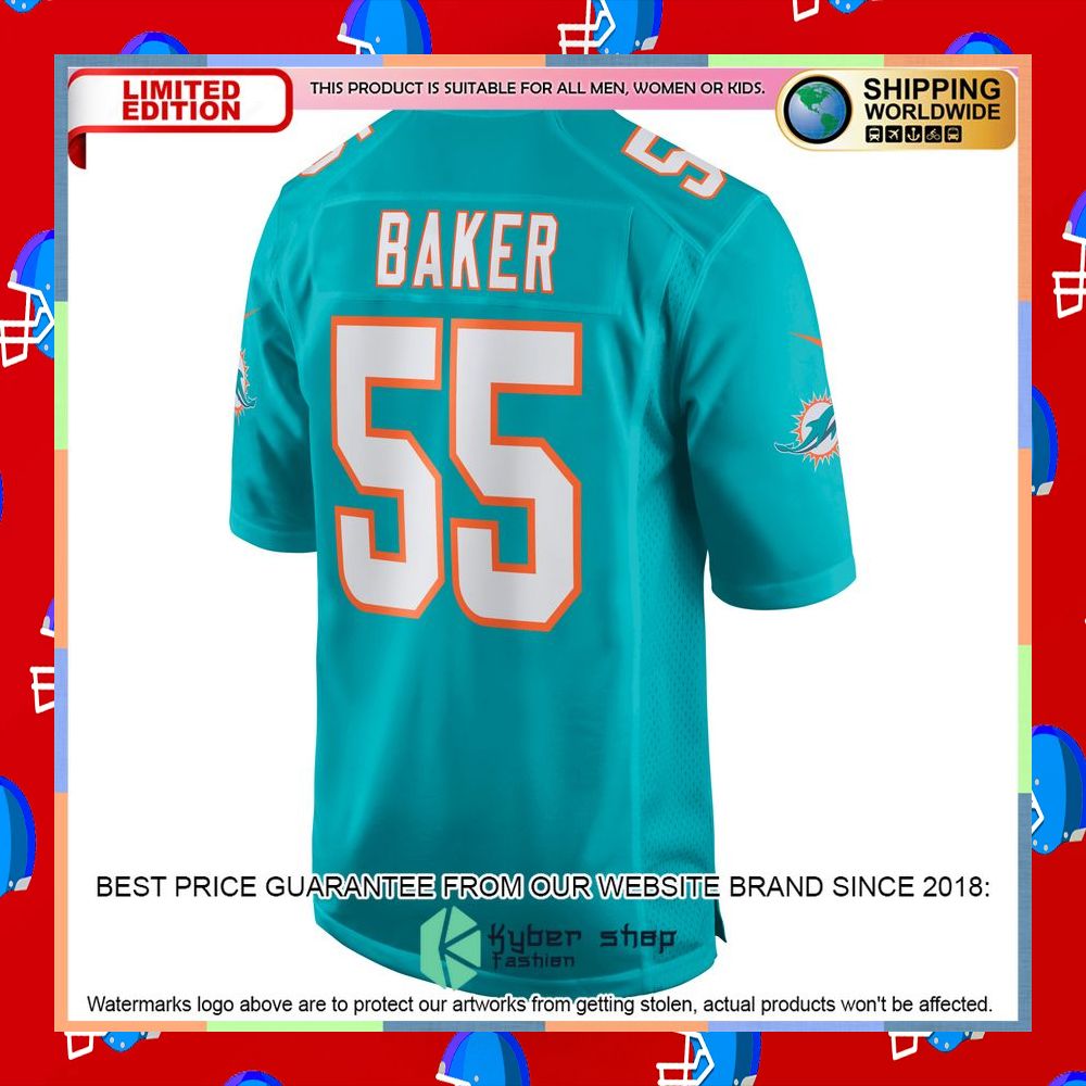 Jerome Baker Miami Dolphins Aqua Football Jersey 7 Jerome Baker Miami Dolphins Aqua Football Jersey word2