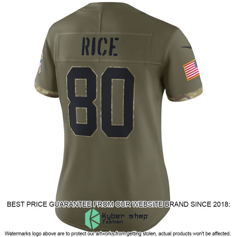 Jerry Rice San Francisco 49ers Women's 2022 Salute To Service Retired Olive Football Jersey 3 Jerry Rice San Francisco 49ers Women's 2022 Salute To Service Retired Olive Football Jersey word1