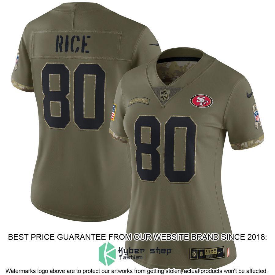 Jerry Rice San Francisco 49ers Women's 2022 Salute To Service Retired Olive Football Jersey 4 Jerry Rice San Francisco 49ers Women's 2022 Salute To Service Retired Olive Football Jersey word1