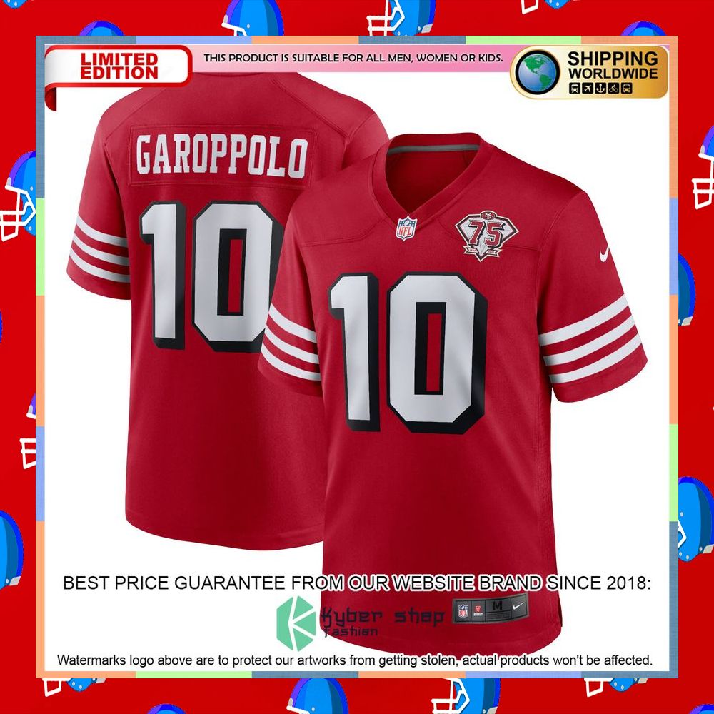 Jimmy Garoppolo San Francisco 49ers 75th Anniversary Alternate Red Football Jersey 6 Jimmy Garoppolo San Francisco 49ers 75th Anniversary Alternate Red Football Jersey word3