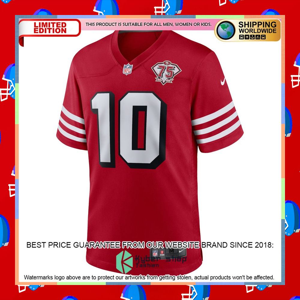 Jimmy Garoppolo San Francisco 49ers 75th Anniversary Alternate Red Football Jersey 7 Jimmy Garoppolo San Francisco 49ers 75th Anniversary Alternate Red Football Jersey word3