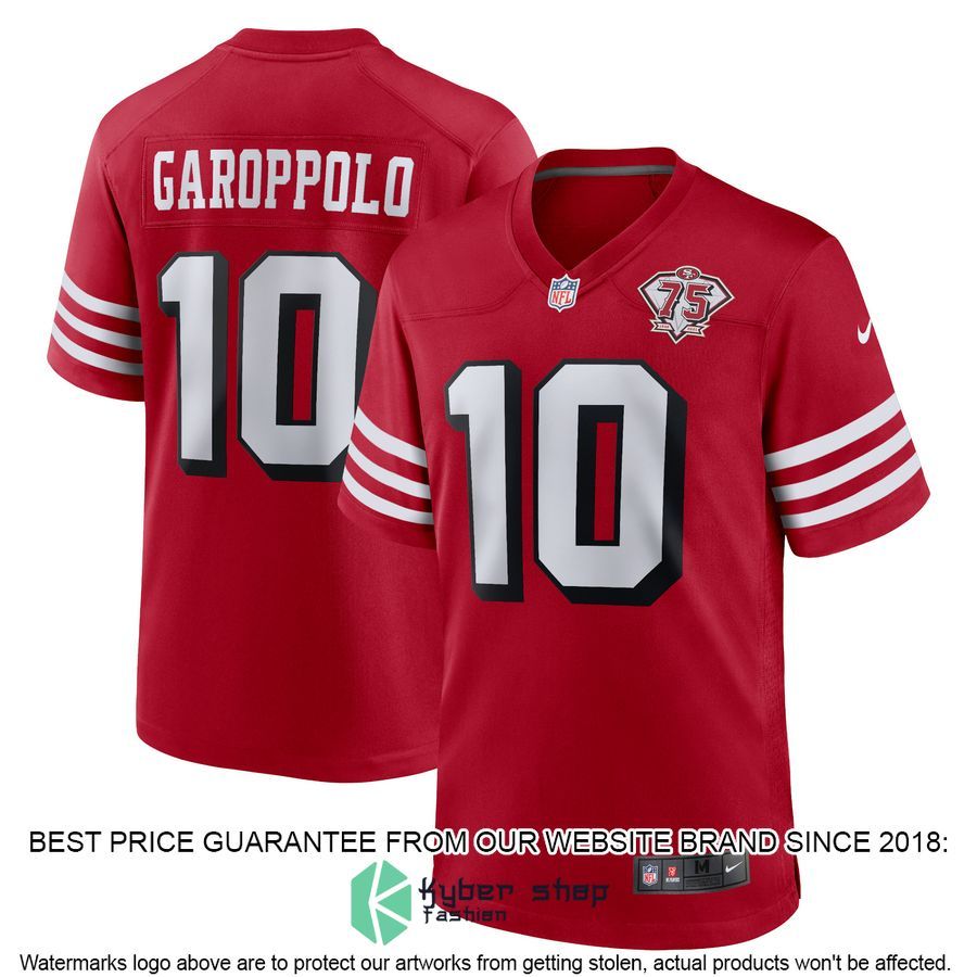 Jimmy Garoppolo San Francisco 49ers 75th Anniversary Alternate Red Football Jersey 5 Jimmy Garoppolo San Francisco 49ers 75th Anniversary Alternate Red Football Jersey word3