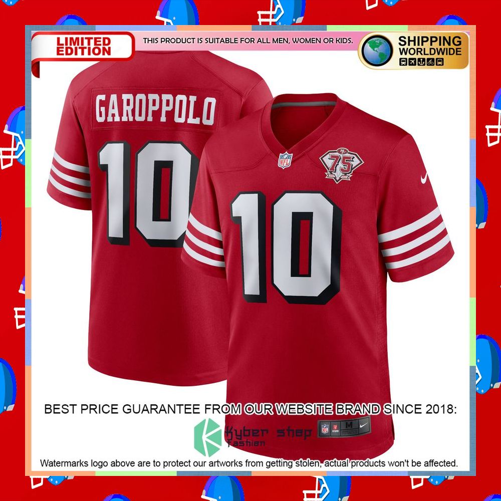 Jimmy Garoppolo San Francisco 49ers 75th Anniversary Alternate Red Football Jersey 10 Jimmy Garoppolo San Francisco 49ers 75th Anniversary Alternate Red Football Jersey word3