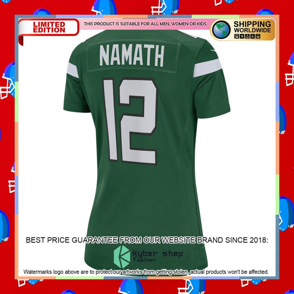 Joe Namath New York Jets Women's Gotham Green Football Jersey 8 Joe Namath New York Jets Women's Gotham Green Football Jersey word2