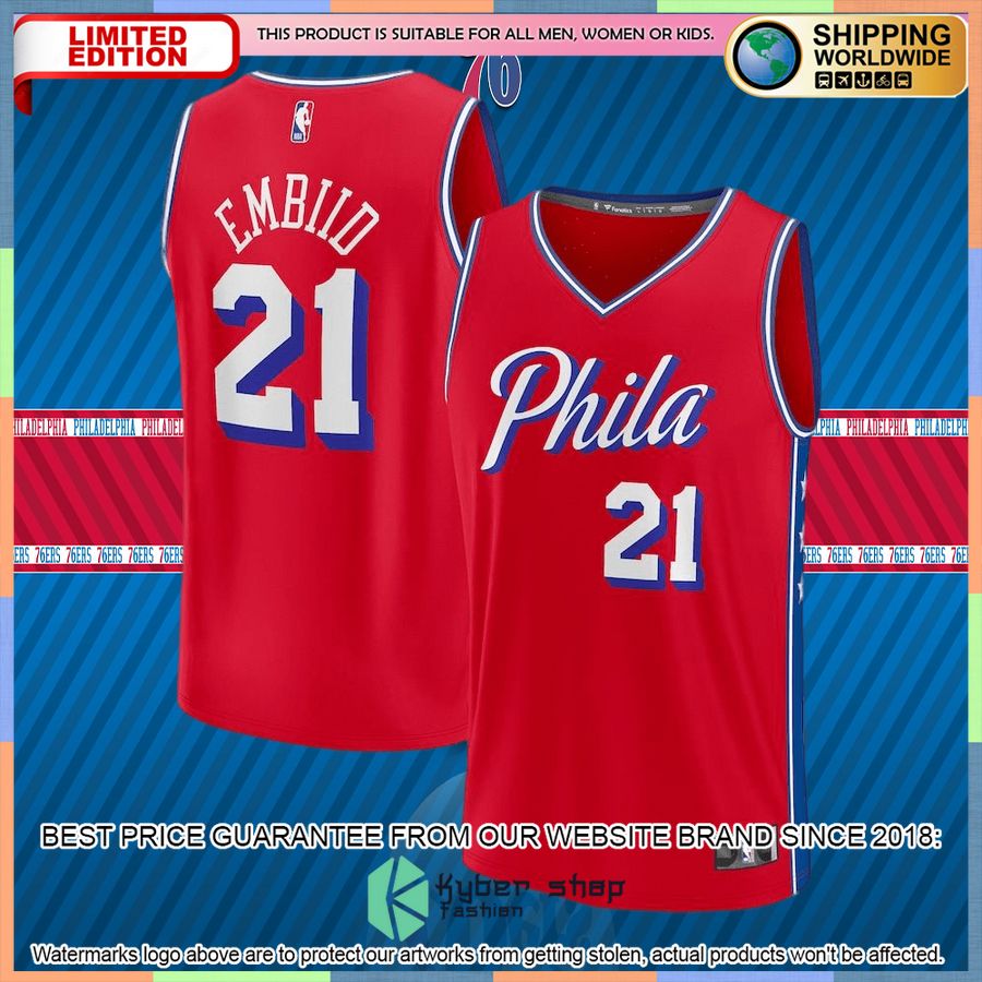 Joel Embiid Philadelphia 76ers 2022-23 Player Red Basketball Jersey 4 Joel Embiid Philadelphia 76ers 2022-23 Player Red Basketball Jersey word2