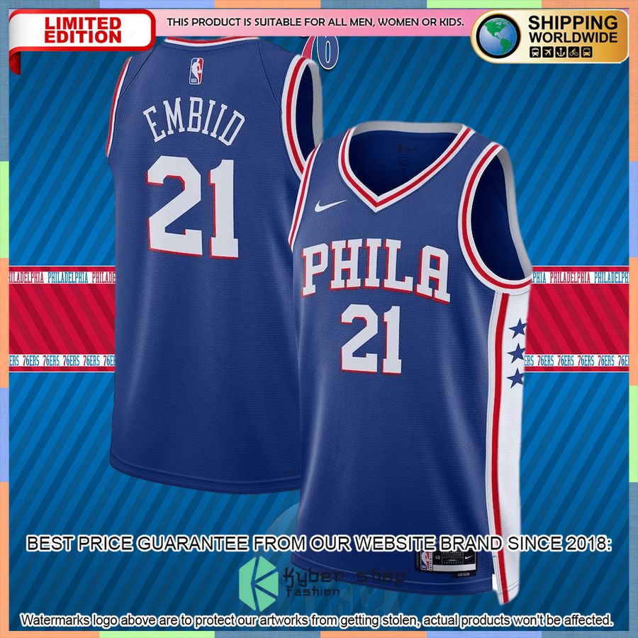 Joel Embiid Philadelphia 76ers Nike 2022-23 Royal Basketball Jersey 4 Joel Embiid Philadelphia 76ers Nike 2022-23 Royal Basketball Jersey word3