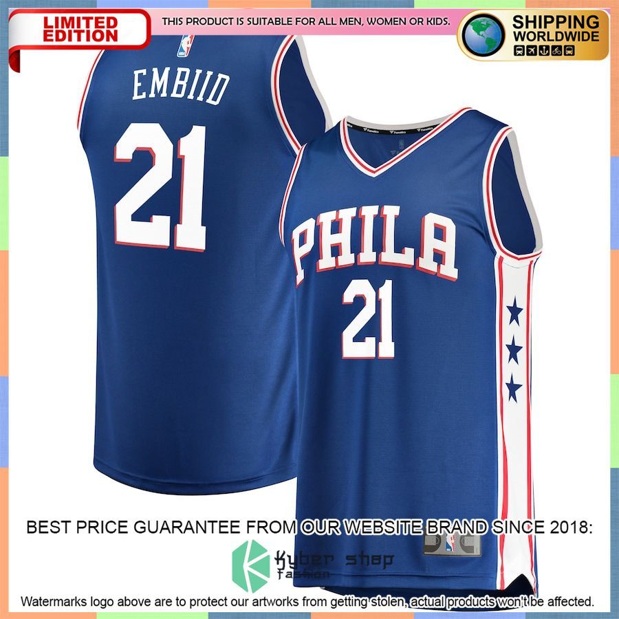 Joel Embiid Philadelphia 76ers Team Color Player Royal Basketball Jersey