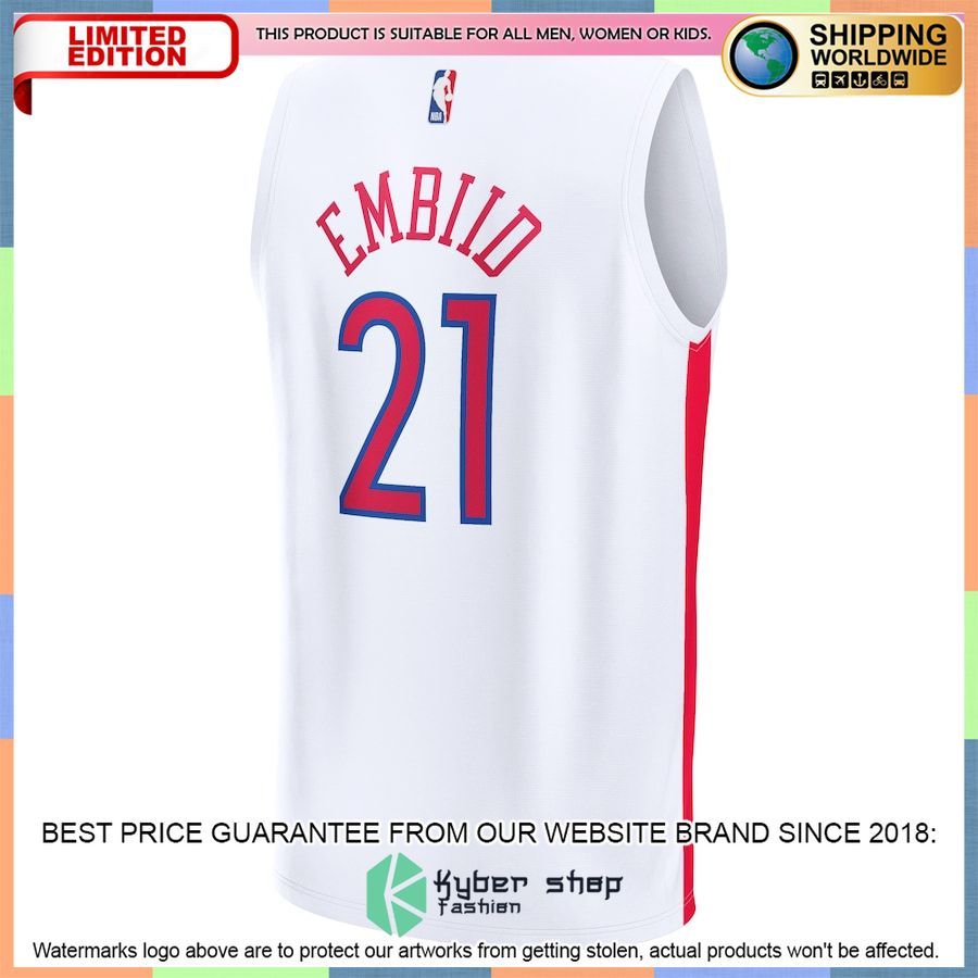 Joel Embiid Philadelphia 76ers Youth 2022-23 White Basketball Jersey 3 Joel Embiid Philadelphia 76ers Youth 2022-23 White Basketball Jersey word3