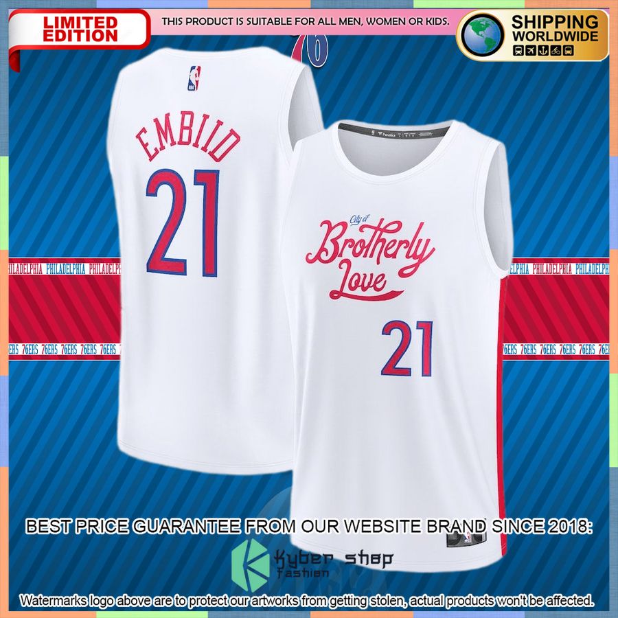 Joel Embiid Philadelphia 76ers Youth 2022-23 White Basketball Jersey 4 Joel Embiid Philadelphia 76ers Youth 2022-23 White Basketball Jersey word3
