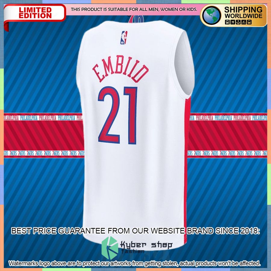 Joel Embiid Philadelphia 76ers Youth 2022-23 White Basketball Jersey 6 Joel Embiid Philadelphia 76ers Youth 2022-23 White Basketball Jersey word3