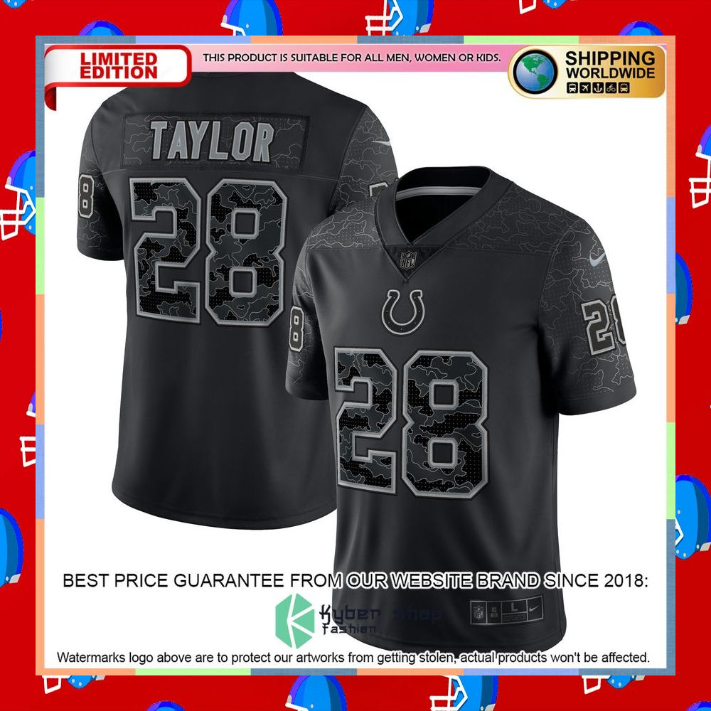 Jonathan Taylor Indianapolis Colts RFLCTV Black Football Jersey 8 Jonathan Taylor Indianapolis Colts RFLCTV Black Football Jersey word1