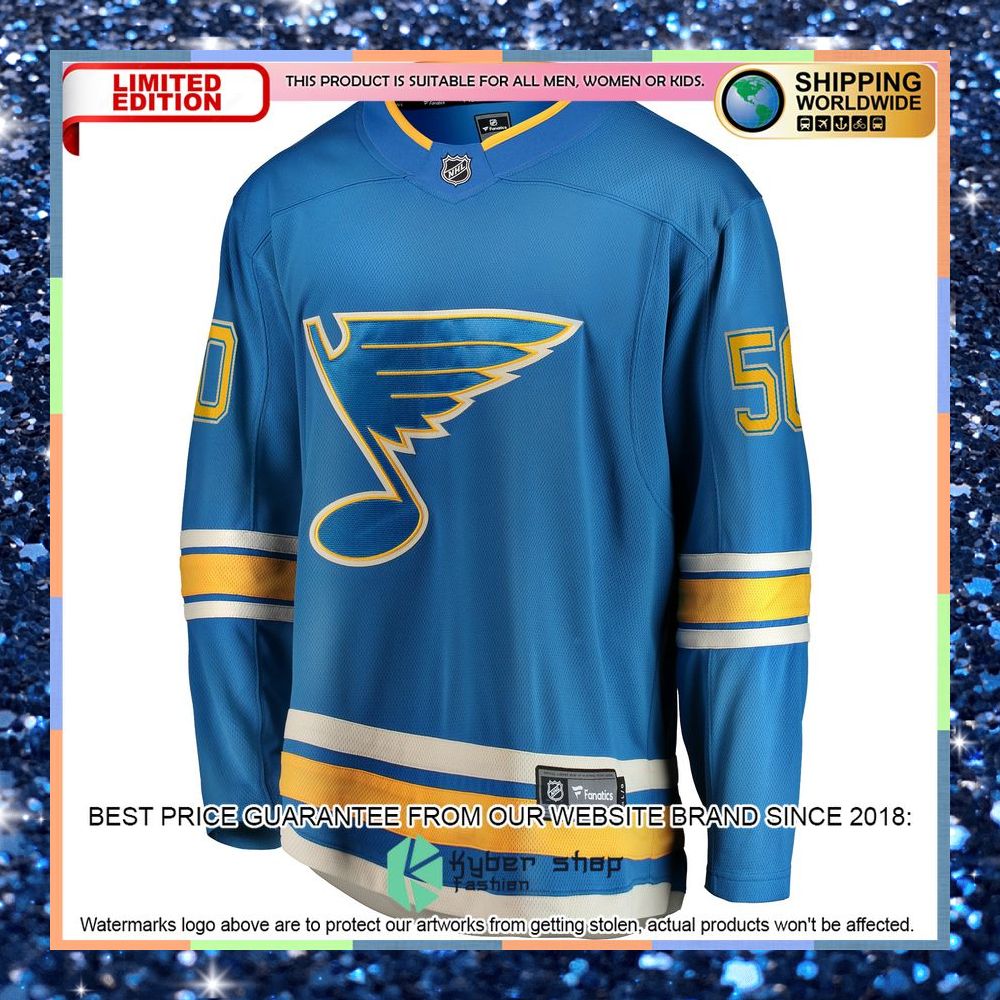 Jordan Binnington St. Louis Blues 2018-19 Alternate Premier Blue Hockey Jersey 6 Jordan Binnington St. Louis Blues 2018-19 Alternate Premier Blue Hockey Jersey word2