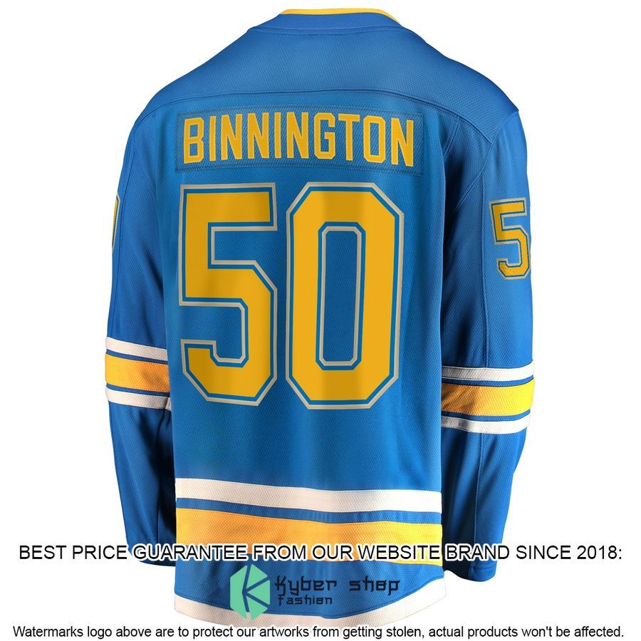 Jordan Binnington St. Louis Blues 2018-19 Alternate Premier Blue Hockey Jersey 3 Jordan Binnington St. Louis Blues 2018-19 Alternate Premier Blue Hockey Jersey word2