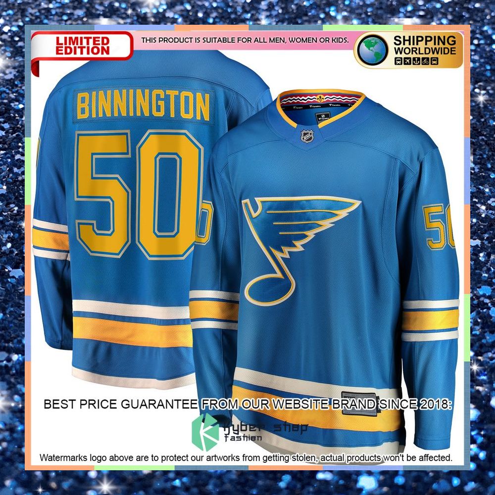 Jordan Binnington St. Louis Blues 2018-19 Alternate Premier Blue Hockey Jersey 8 Jordan Binnington St. Louis Blues 2018-19 Alternate Premier Blue Hockey Jersey word2