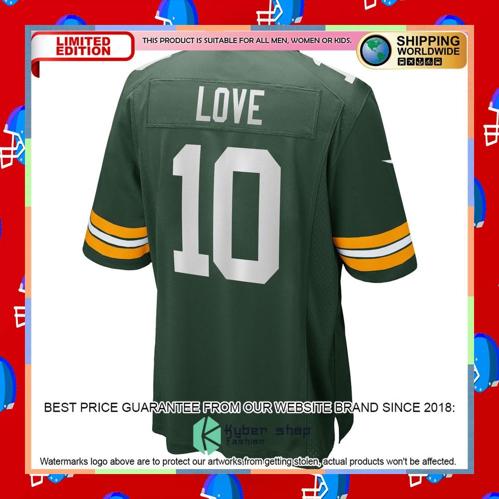 Jordan Love Green Bay Packers Green Football Jersey 7 Jordan Love Green Bay Packers Green Football Jersey word3
