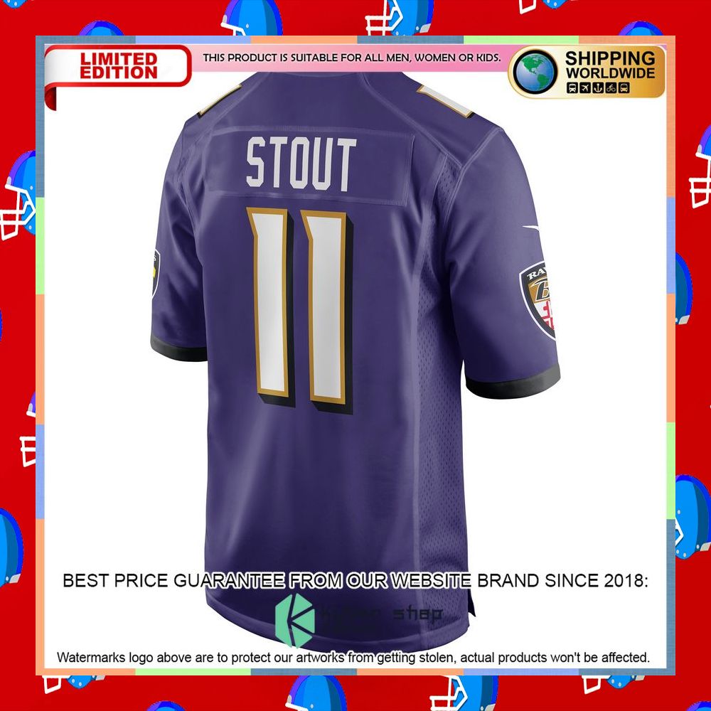 Jordan Stout Baltimore Ravens Purple Football Jersey 7 Jordan Stout Baltimore Ravens Purple Football Jersey word2