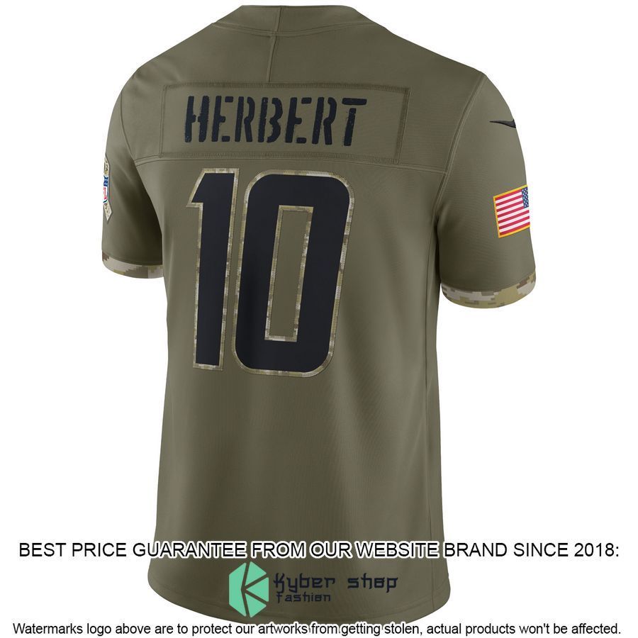 Justin Herbert Los Angeles Chargers 2022 Salute To Service Olive Football Jersey 3 Justin Herbert Los Angeles Chargers 2022 Salute To Service Olive Football Jersey word3
