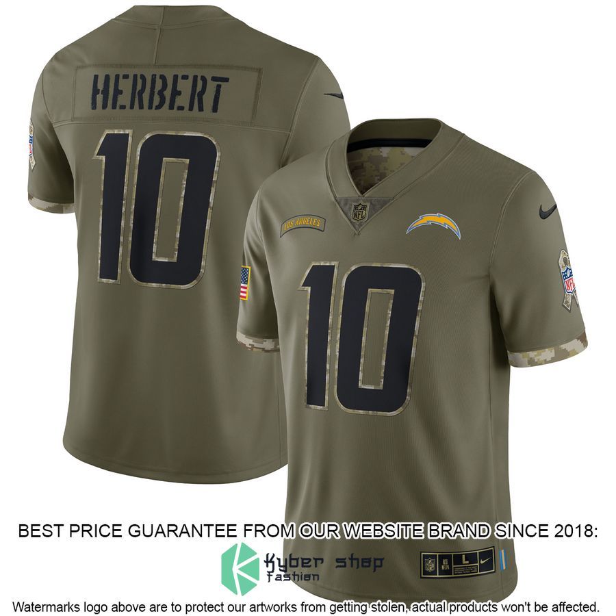 Justin Herbert Los Angeles Chargers 2022 Salute To Service Olive Football Jersey 4 Justin Herbert Los Angeles Chargers 2022 Salute To Service Olive Football Jersey word3