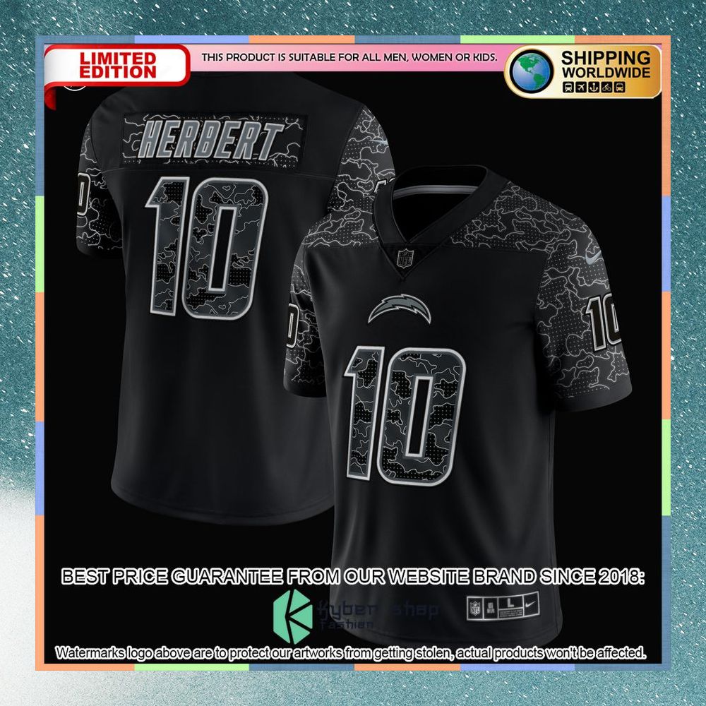 Justin Herbert Los Angeles Chargers RFLCTV Black Football Jersey 6 Justin Herbert Los Angeles Chargers RFLCTV Black Football Jersey word1