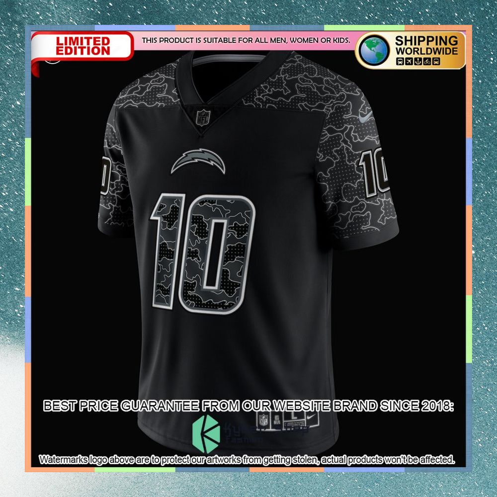 Justin Herbert Los Angeles Chargers RFLCTV Black Football Jersey 8 Justin Herbert Los Angeles Chargers RFLCTV Black Football Jersey word1