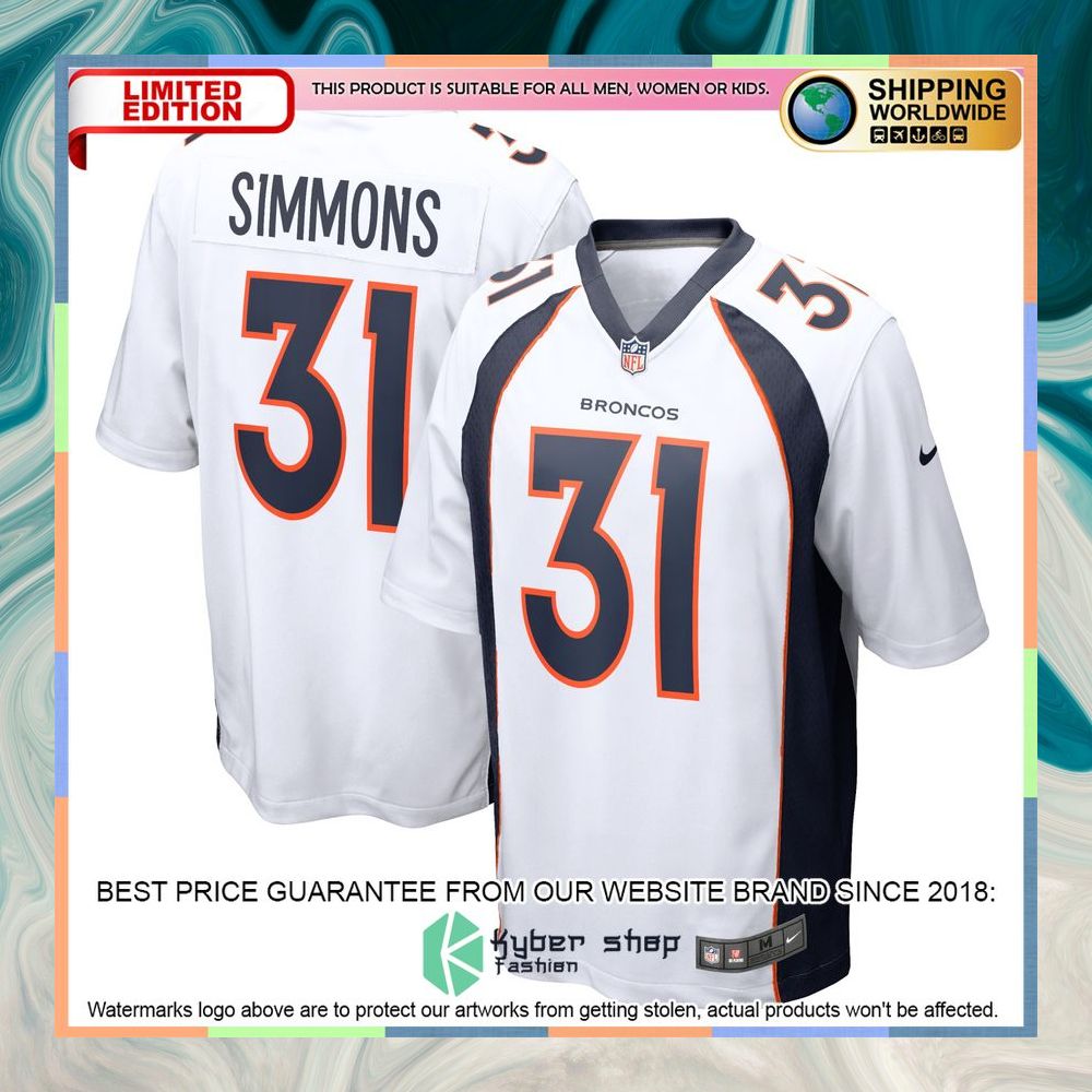 Justin Simmons Denver Broncos White Football Jersey 7 Justin Simmons Denver Broncos White Football Jersey word1