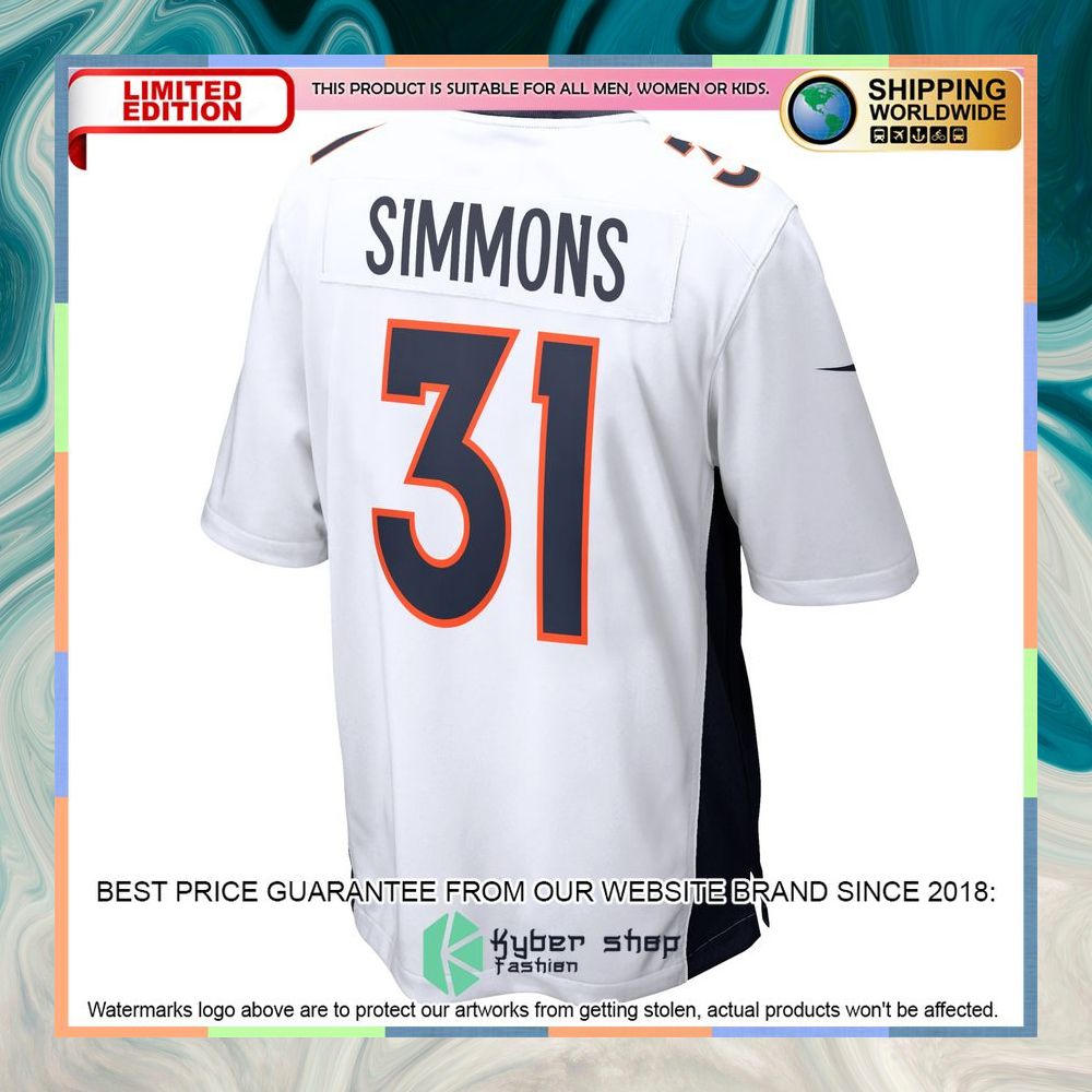 Justin Simmons Denver Broncos White Football Jersey 9 Justin Simmons Denver Broncos White Football Jersey word1