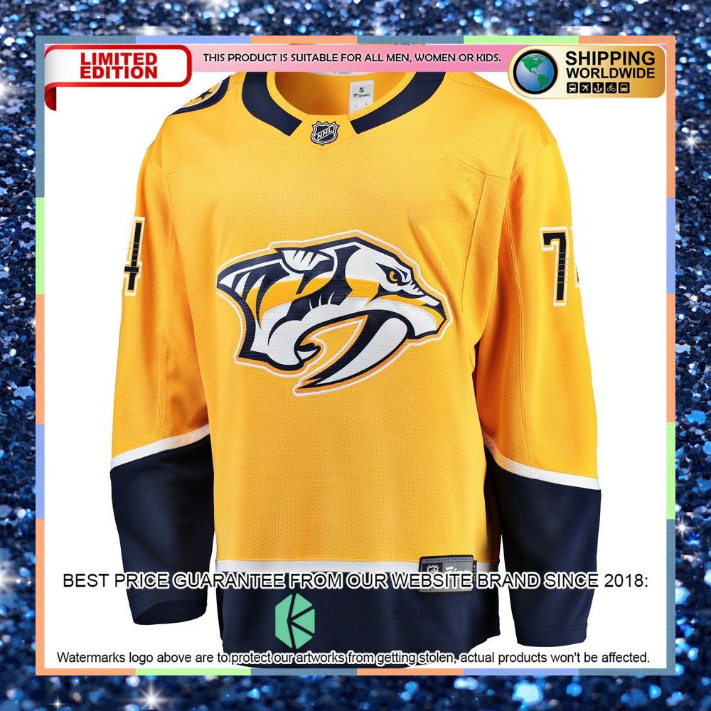 Juuse Saros Nashville Predators Home Premier Yellow Hockey Jersey 6 Juuse Saros Nashville Predators Home Premier Yellow Hockey Jersey word2