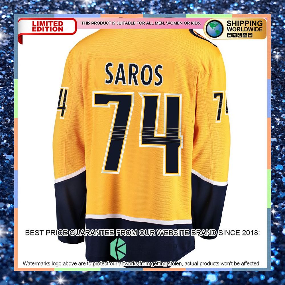 Juuse Saros Nashville Predators Home Premier Yellow Hockey Jersey 7 Juuse Saros Nashville Predators Home Premier Yellow Hockey Jersey word2