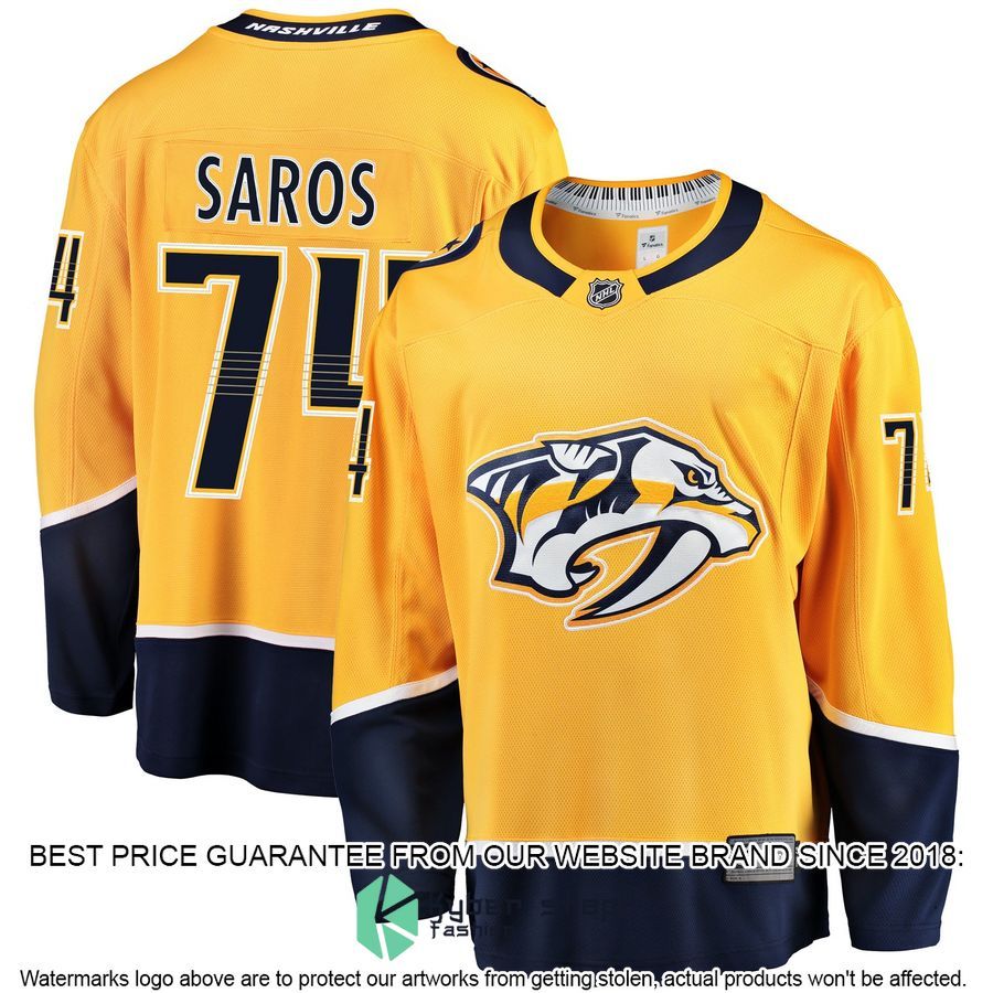 Juuse Saros Nashville Predators Home Premier Yellow Hockey Jersey 4 Juuse Saros Nashville Predators Home Premier Yellow Hockey Jersey word2