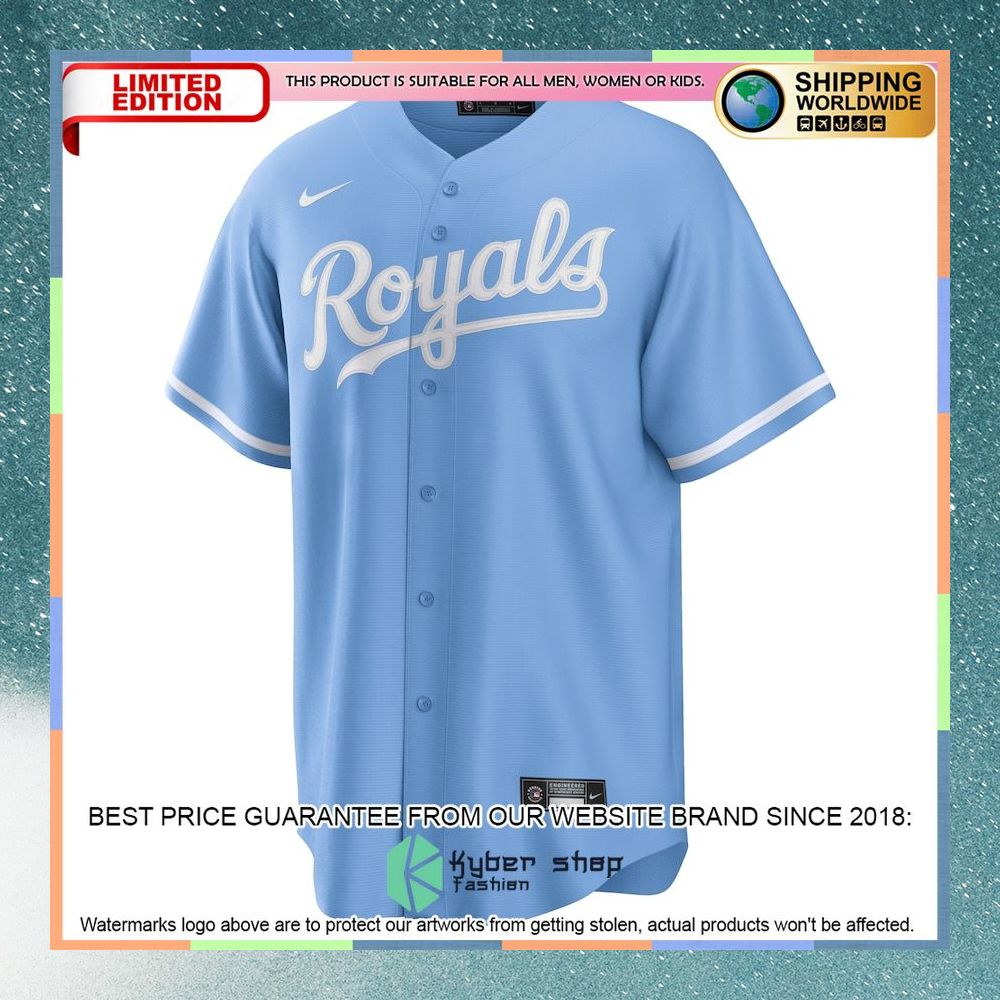 Kansas City Royals Alternate Team Logo Light Blue Baseball Jersey 5 Kansas City Royals Alternate Team Logo Light Blue Baseball Jersey word3