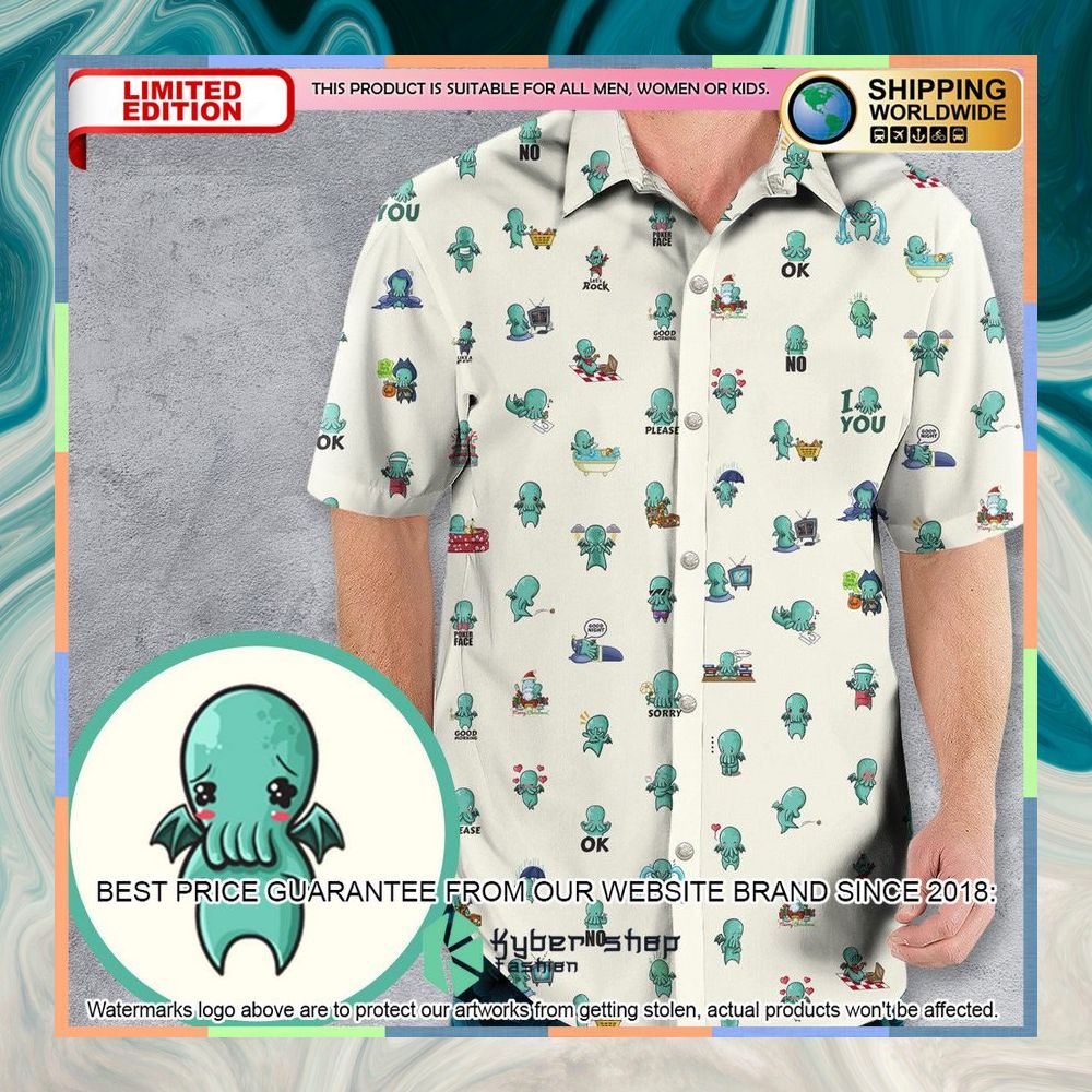 Kawai Cthulhu Pattern Hawaiian Shirt 5 Kawai Cthulhu Pattern Hawaiian Shirt word2